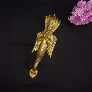 11" Inches Brass Greeting Mermaid Handle | Brass Angle With Snake Crown Door Pull