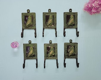 Brass Wall Mounting Kitchen Towel Hanger With Owl Engraving | Set of 06 Pieces