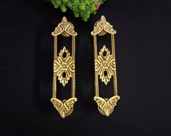 Brass Leaf & Butterfly Door Handle - Garden Decor (Set of 2)