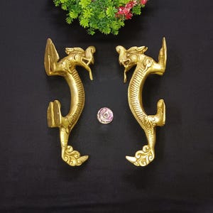 Brass Fire Dragon With Tail Shape Door Handle | Brass Chinese Dragon Door Pull | Set of 02 pieces
