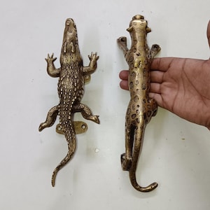 Brass Jaguar & Crocodile Door Handles | Rustic Animal Decor
