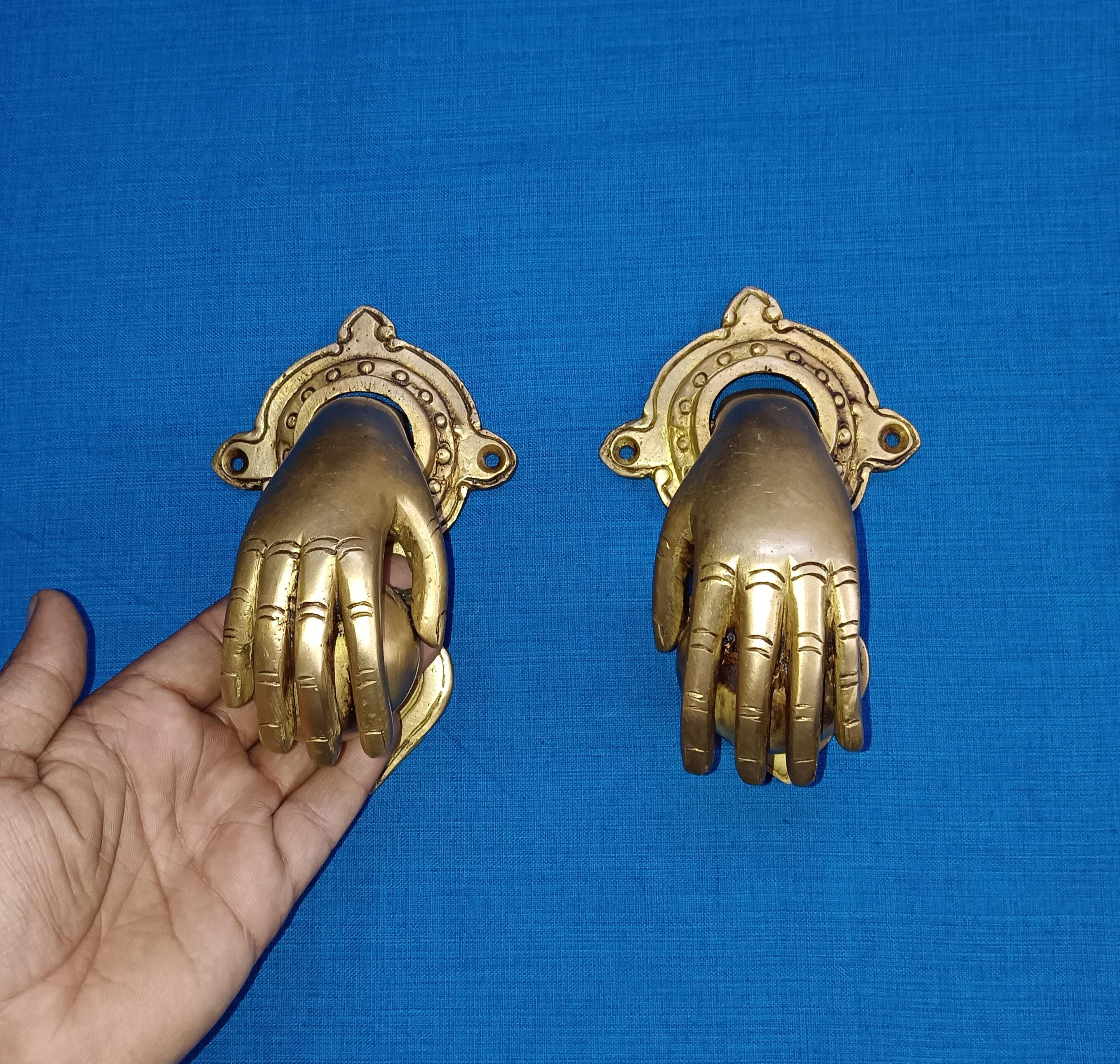 Brass Hand Door Knocker Set: Cottagecore Double Door Hardware - Etsy