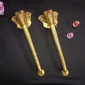 15.5&quot; Inch Brass Ganesha With Long Trunk Door Handle | Brass Elephant Door Pull | Set of 02 pieces