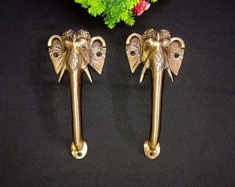 Lacquered Brass Ganesha Door Handles: Elephant Head Pulls, Set of 2