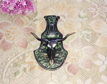 Campana de exterior con diseño de calavera de bisonte/aldaba de puerta única de latón con forma de toro y buey
