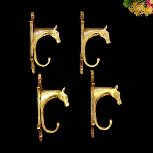 Appaloosa Horse Wall Coat Hook Set of 04 Pieces | Brass Mare Horse Head Design Key Holder | Living Room Decorative Wall Hanging