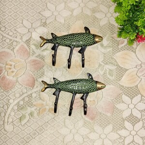 Brass Fish Design Cloth Wall Hanger | Brass Nautical Fish Cloth Hook | Wall Decorative Set of 02 Pieces