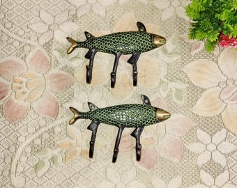Brass Fish Wall Hanger: Nautical Cloth Hook, Decorative Set of 2