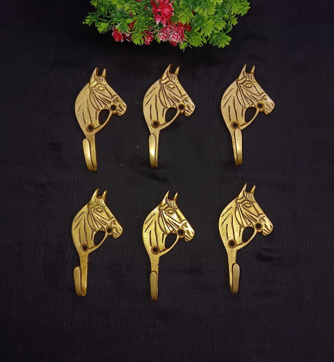 真鍮製馬の頭型ウォールフック - 動物テーマの装飾、6個セット - Etsy 日本