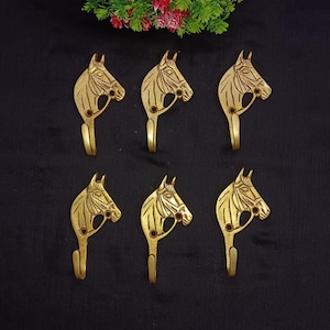 Side Face Horse Wall Mounting Hook Set of 06 Pieces | Brass Animal Themed Clothes Hanger Wall Decor