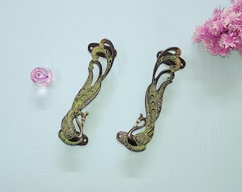 Dörrhandtag i mässing i påfågel-stil - Dansande fågel (17 cm)