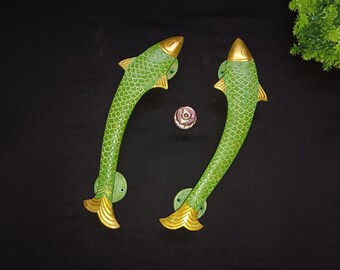 Brass Fish Door Handle: Coastal Gate Pulls, Set of 2