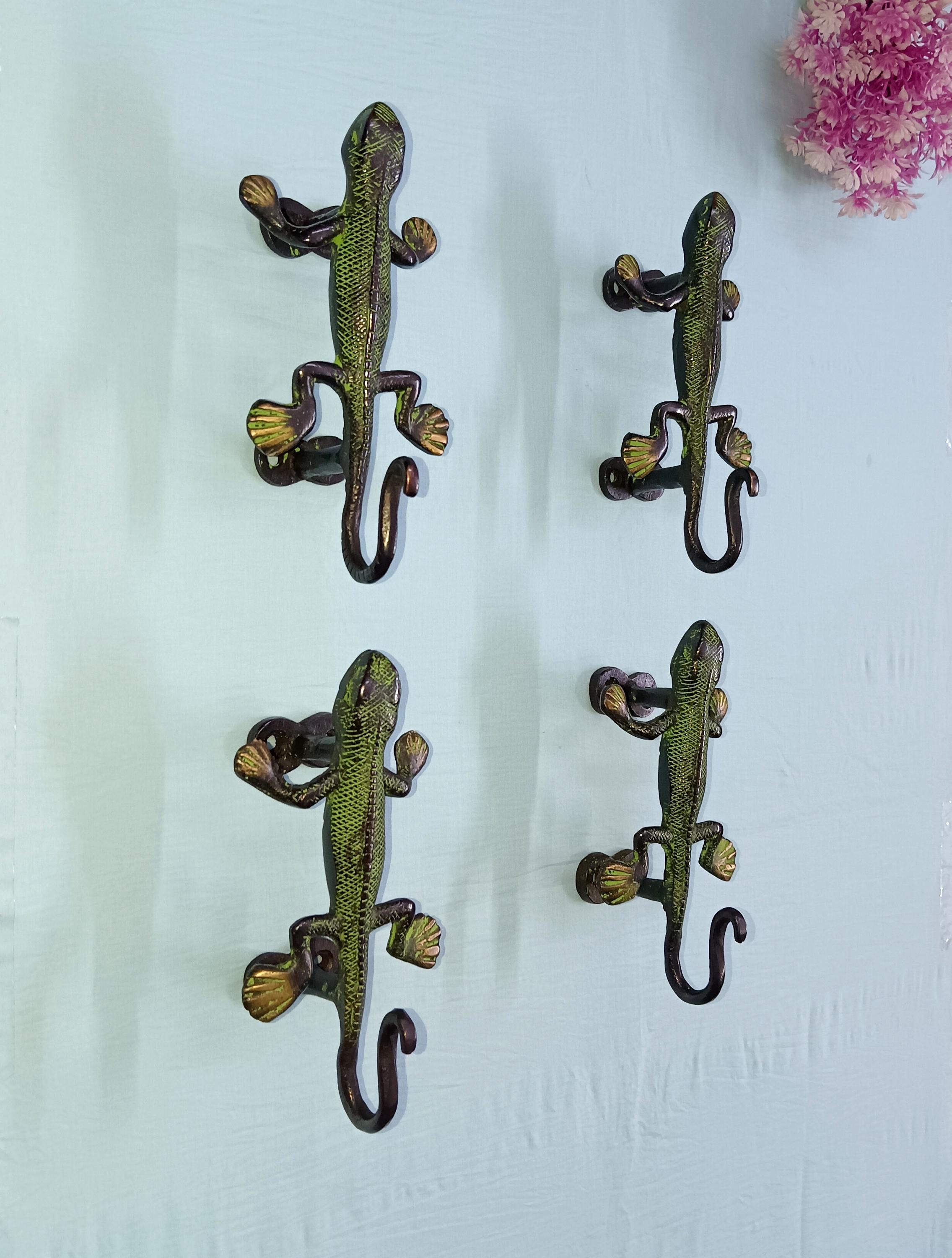 真鍮製トカゲ型ウォールフック：爬虫類装飾、4個セット - Etsy 日本