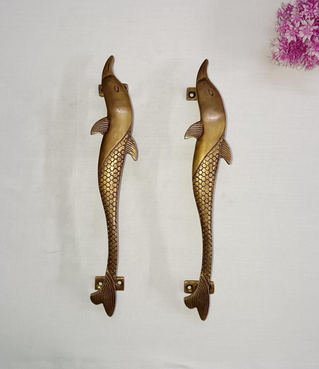 Brass Dolphin Door Handles: Almirah Fish Pulls, Set of 2 - Etsy