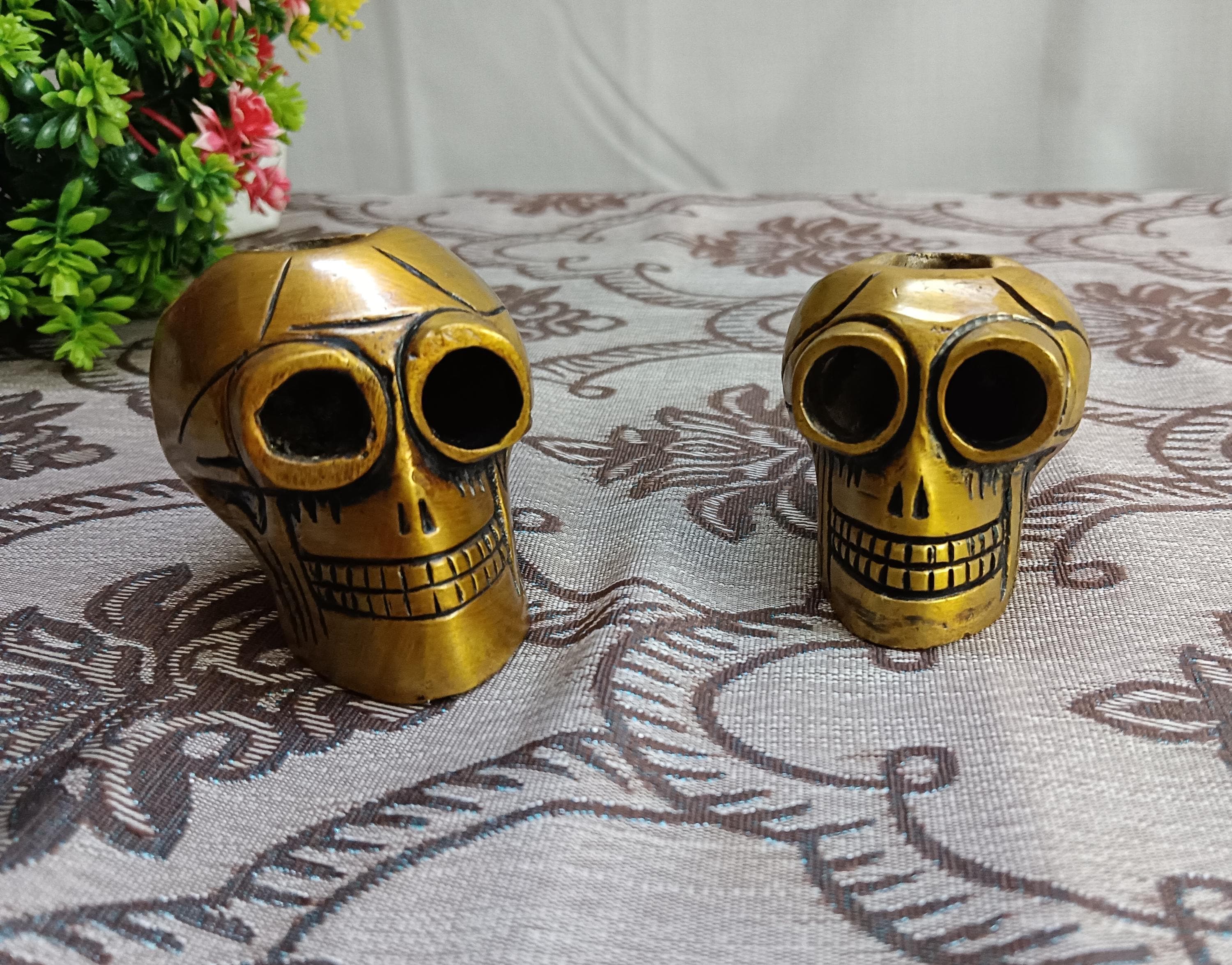 Brass Skull Ashtray of Male & Female | Tableware Art Party Decor