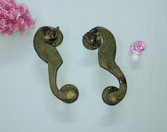 Brass Parrot Door Pull Set: Bird Design Office Door Handles