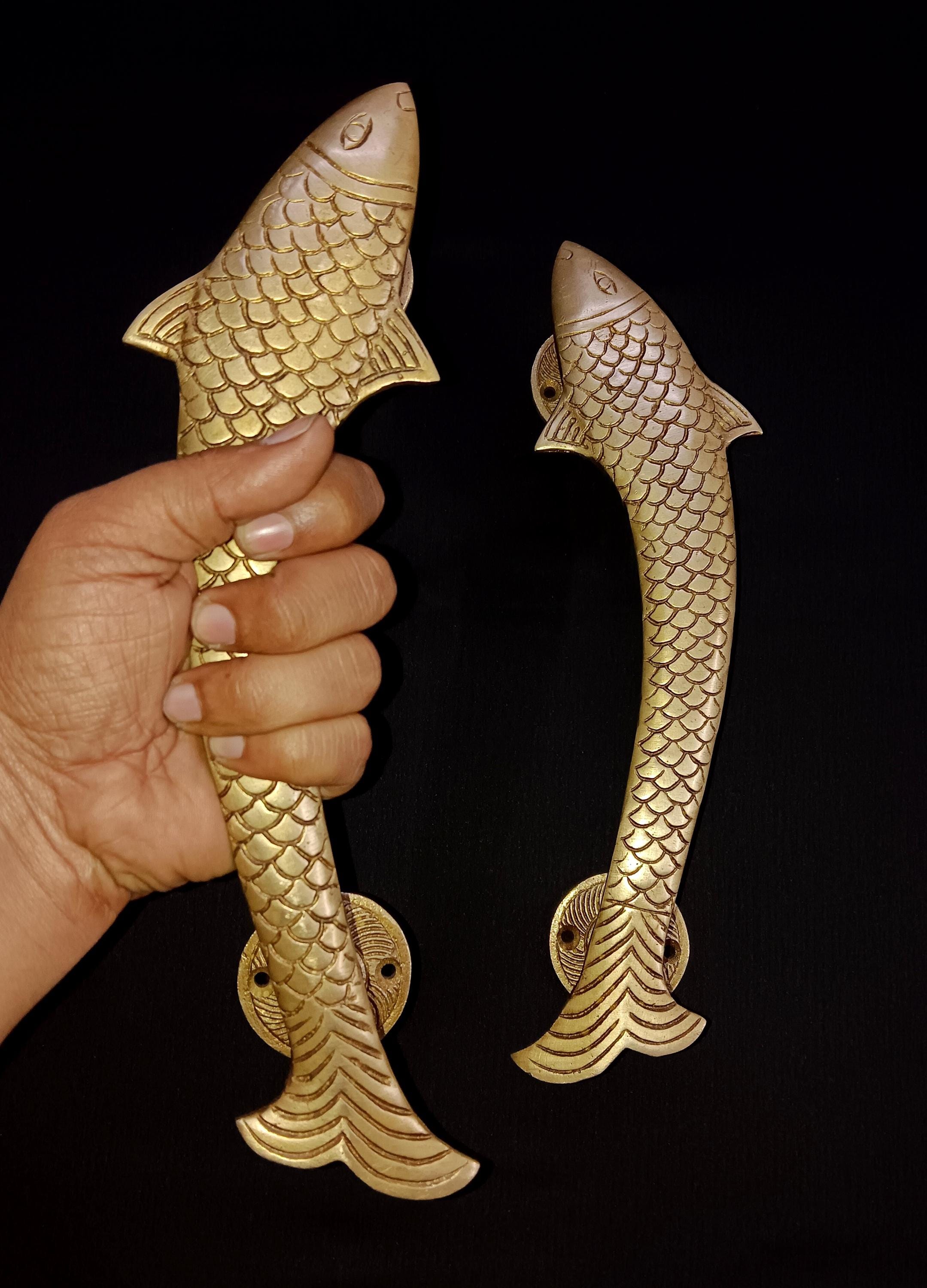 Brass Fish Door Handle Set: Marine Decor, Interior Hardware (11.5 ...
