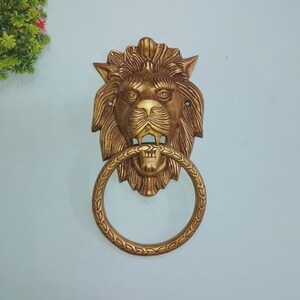 Campanello da porta in ottone a forma di testa di leone maschio / Testa di leone da parete / Peso: 3 kg