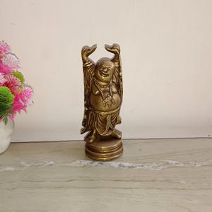 Brass Dancing Chinese Fat Man Statue | Brass Yoga Performing Uncle With Big Tommy Idol