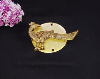 Congo Peafowl with Base Plate Door Bell | Brass Victorian Peacock Themed Door Knocker Hardware