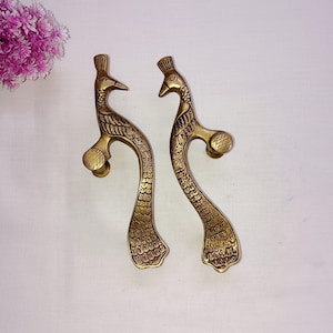 Brass Peacock Shape Cupboard Door Handle | Brass Kitchen Cabinet Pull | Set of 02 pieces