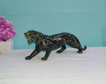 Estatua de jaguar rugiente de latón - Decoración vintage de tigre