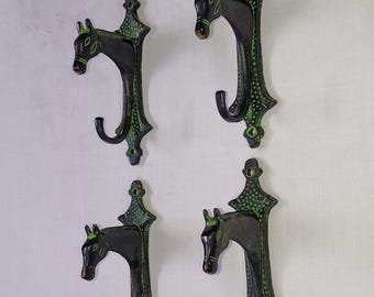 真鍮製壁掛け馬フック | ポニーキッチンタオルハンガー | 4個セット