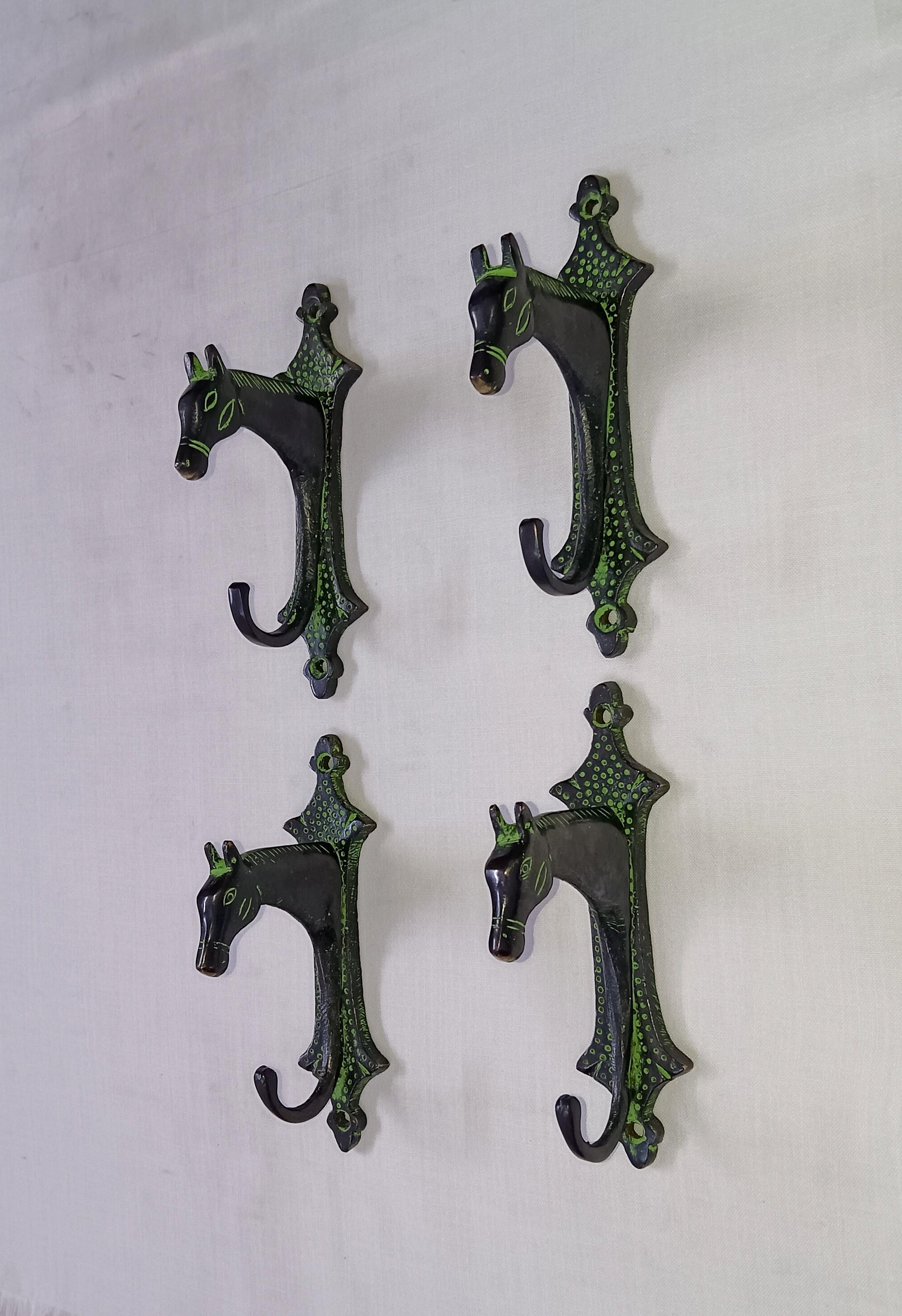 真鍮製壁掛け馬フック | ポニーキッチンタオルハンガー | 4個セット