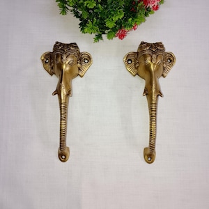 Brass Sleek Ganesha Door Handle | Elephant Head Shape Brass Cabinet Pull | Set of 02 pieces