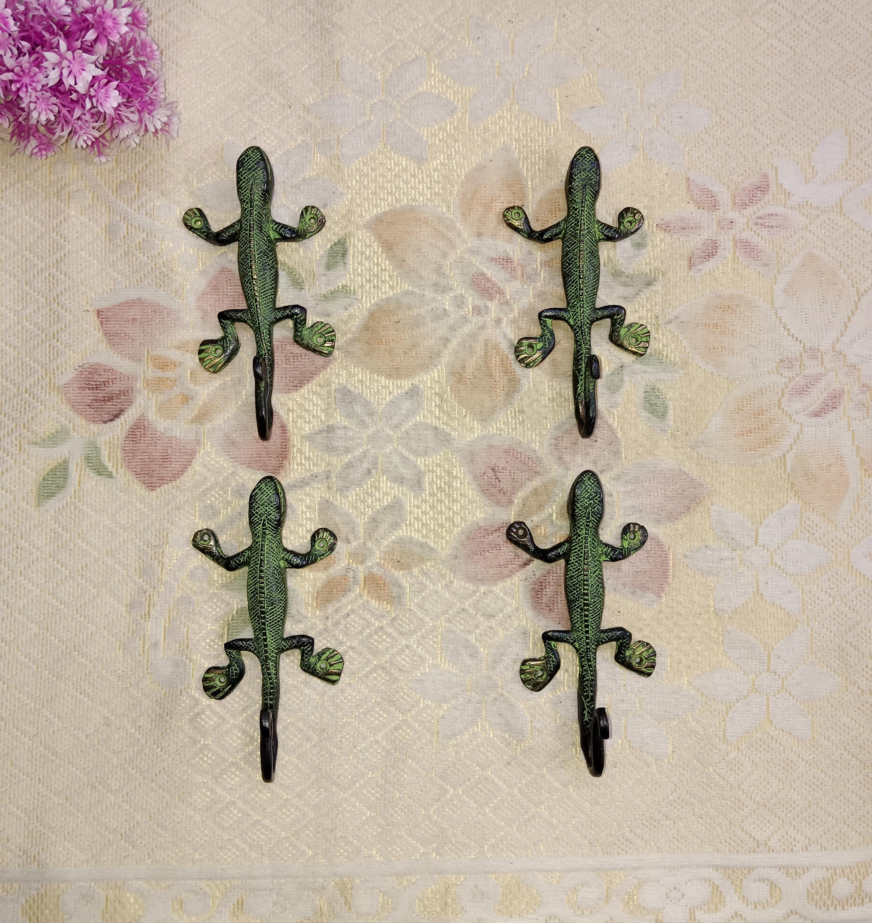 真鍮製トカゲ型ウォールフック：爬虫類装飾、4個セット - Etsy 日本