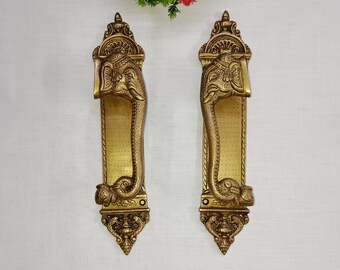 Brass Elephant Door Handle Set: Vinayaka Main Door Pull (12" Inches)