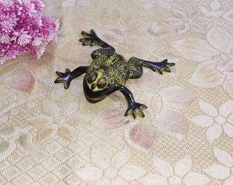 Swimming Frog Design Paperweight | Brass Toad Reptile Idol | Office Desk Table Showpiece
