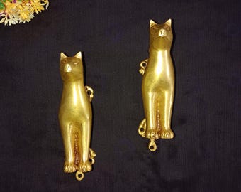 Brass Kitten Cupboard Pulls: Cat Animal Wardrobe Handles