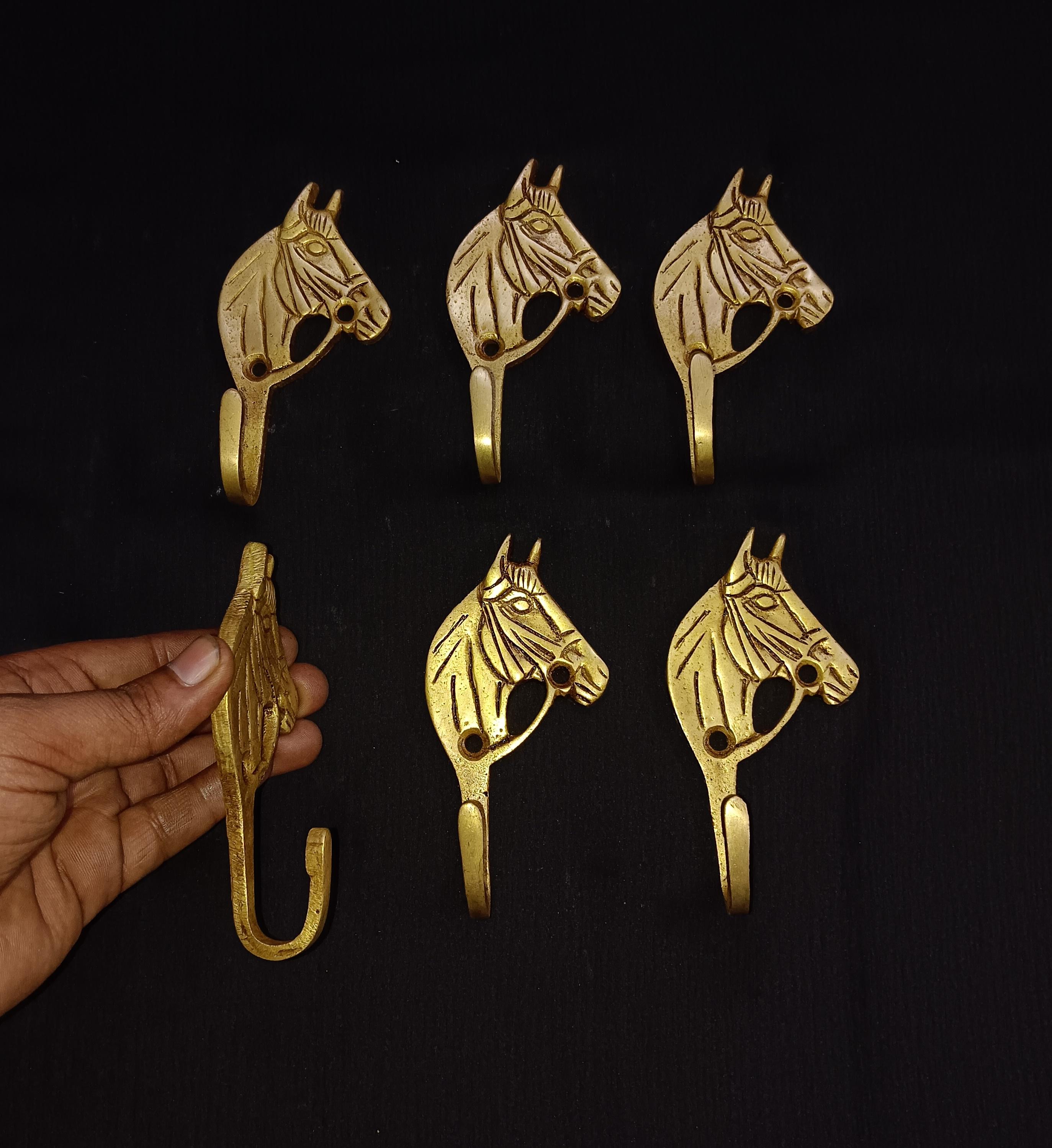 真鍮製馬の頭型ウォールフック - 動物テーマの装飾、6個セット - Etsy 日本
