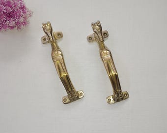 Brass Horse Door Pull - Sleek Pony Cabinet Handle - Set of 2