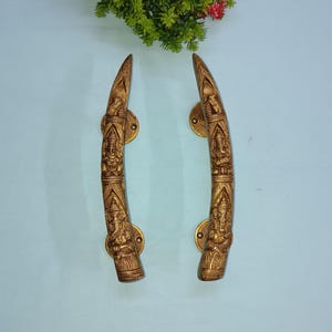 Brass Ganesha Engraving Door Handle | Brass Elephant Door Pull | Set of 02 pieces