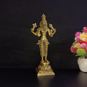 9.5 Inch Brass Narasimha Laxmi Narayana God Statue | Brass Lord Vishnu Dashavatara Idol