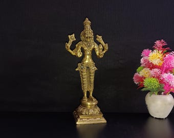 9.5 Inch Brass Narasimha Laxmi Narayana God Statue | Brass Lord Vishnu Dashavatara Idol