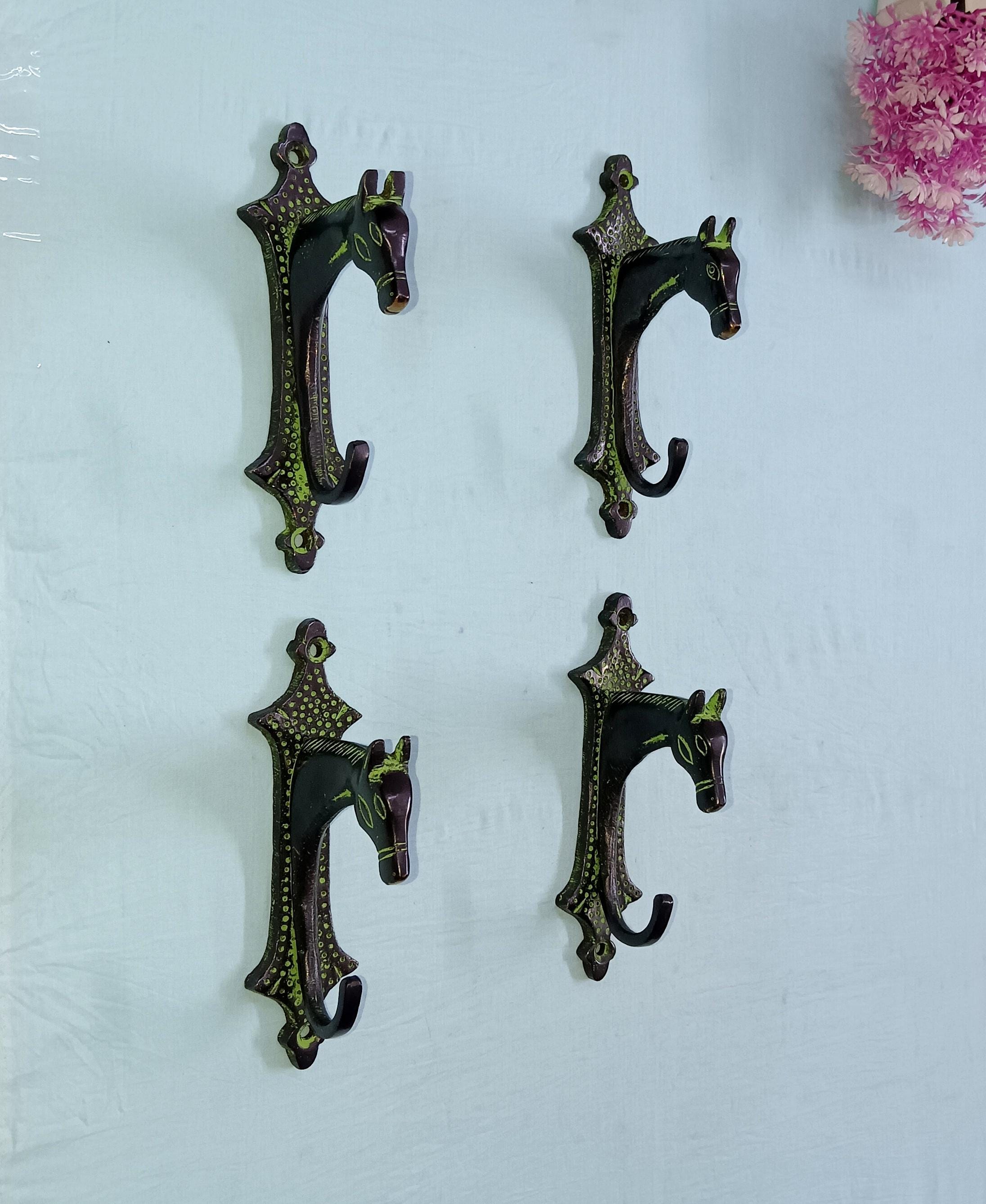 真鍮製壁掛け馬フック | ポニーキッチンタオルハンガー | 4個セット