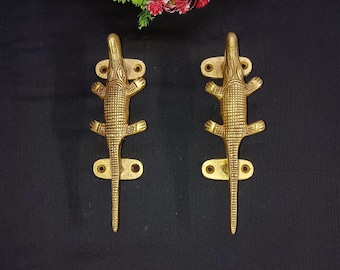 Brass Alligator Door Handle Set: Crocodile Door Pulls