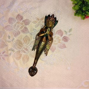 Brass Mermaid Door Handle: 11" Angel Girl Entry Gate Pull