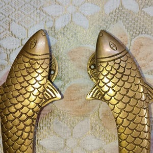Brass Fish Door Handle Set: Cottage Decor, 9.5