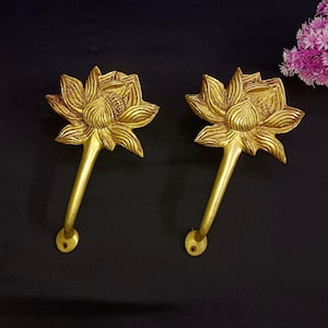 Manija de puerta de flor de loto de latón - Juego de 2