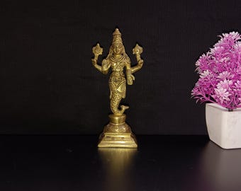 Brass Matsya Lord Vishnu Statue|  Fish Goddess Statue With Lotus Flower in Hand