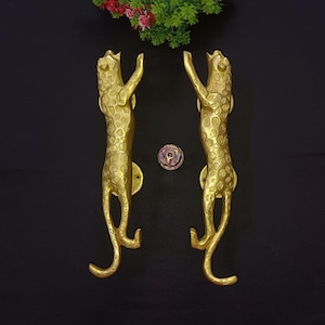 Juego de manijas de puerta de latón con forma de jaguar: decoración de dormitorio con animales salvajes