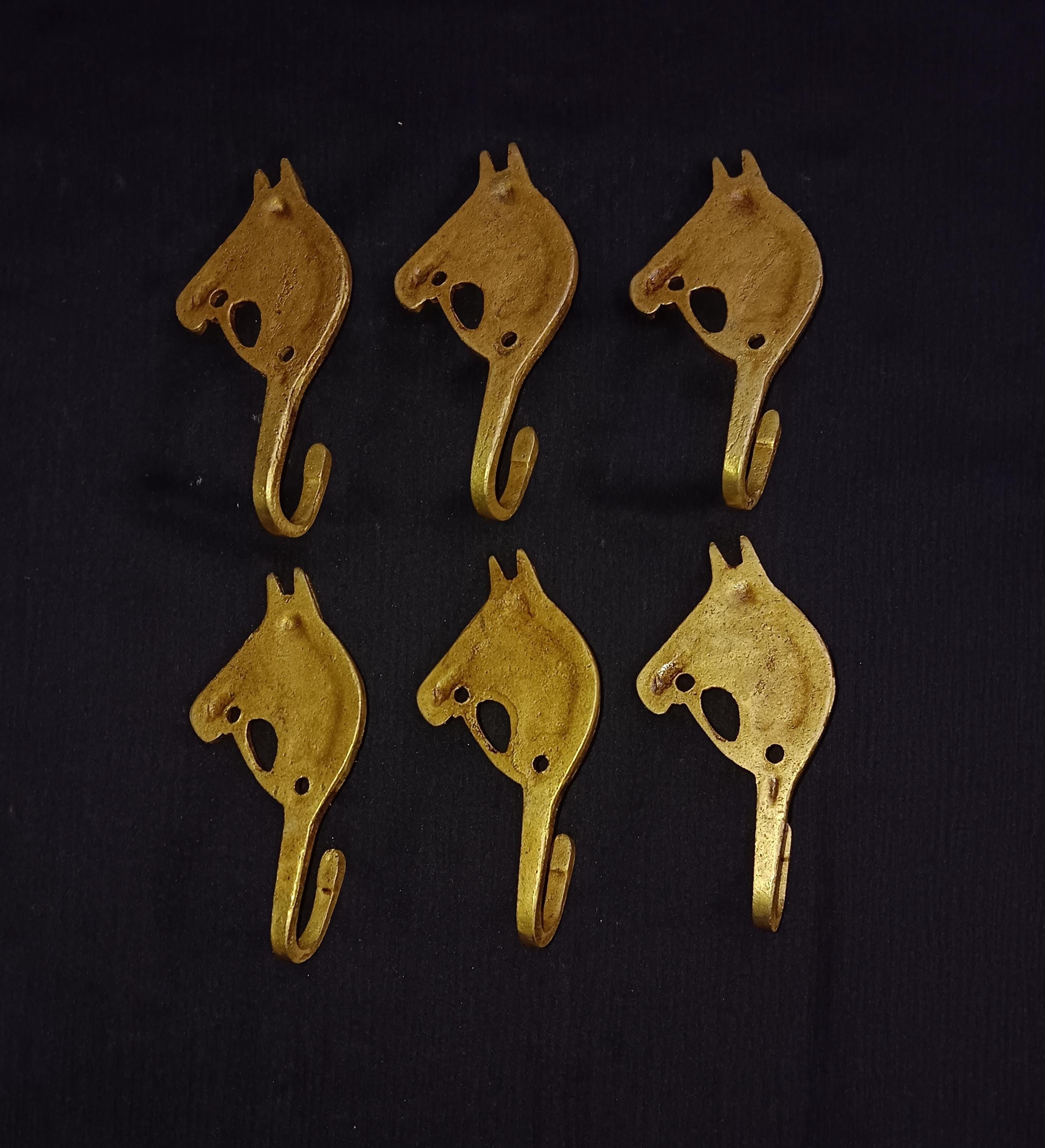 真鍮製馬の頭型ウォールフック - 動物テーマの装飾、6個セット - Etsy 日本