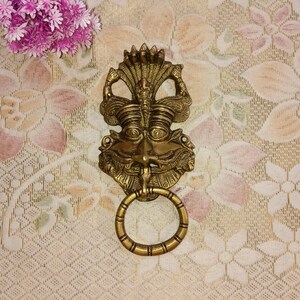 Yali with Snake Design Doorbell Hardware | Brass Traditional Ganesha on Yali Themed Door Knocker | Unique Door Housewarming Decor