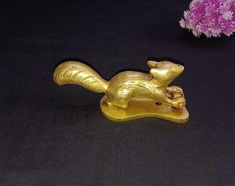 Brass Squirrel Doorbell Decor | Brass Marmot Themed Log Cabin Door Knocker