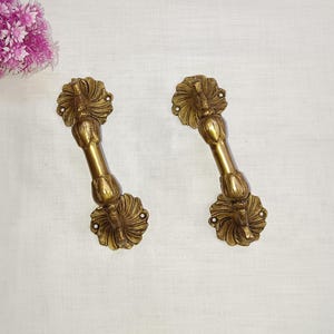 7.0&quot; Inches Flower Kitchen Door Closet Pull Set | Brass Gardening Themed Decorative Door Handle Pair