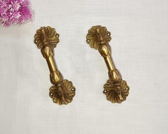 Brass Flower Door Pull Set: Gardening Theme Handles (7.0" Inches)